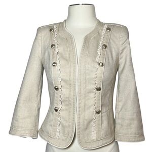 White House Black Market tan sparkle ¾ sleeve linen blend blazer size 2